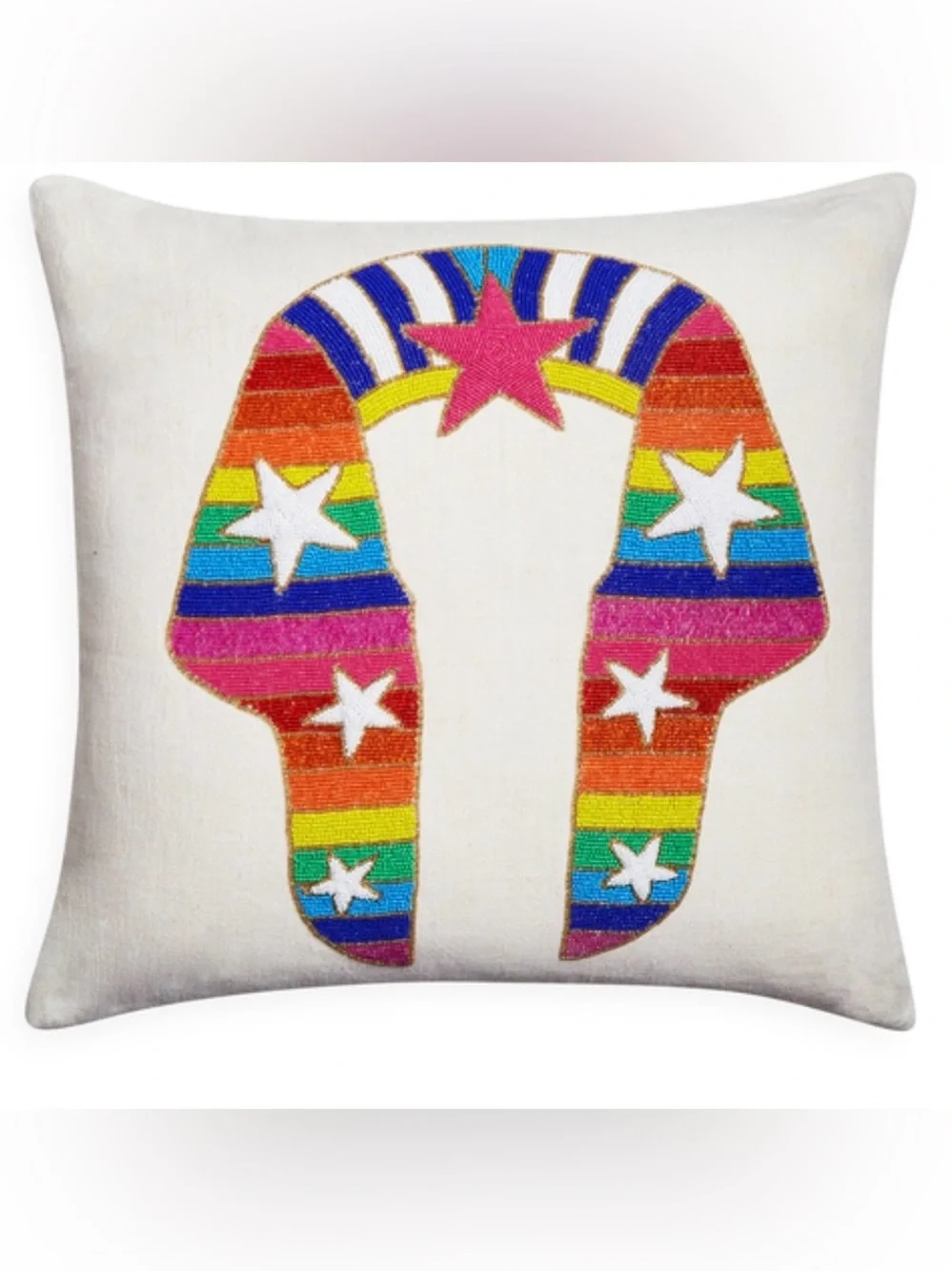 JONATHAN ADLER SPHINX GLASS BEADED PILLOW EXCELLENT EUC COND. RARE HTF HANDMADE